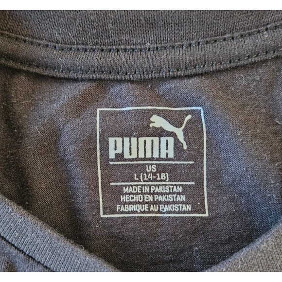 Puma Boys T Shirt Large 14-16 Black Short Sleeve Graphic Logo Basic Tee NWT - Picture 3 of 4